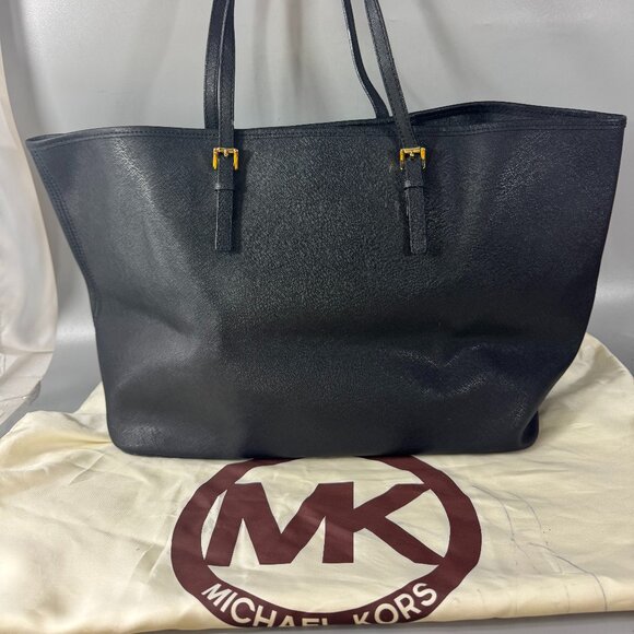 MICHAEL KORS JET SET SAFFIANO LEATHER BLACK TOTE - Picture 4 of 14